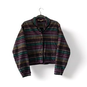 80s LL Bean Boho Striped Cotton Coat - Large